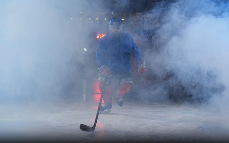 hockey player wearing professional equipment